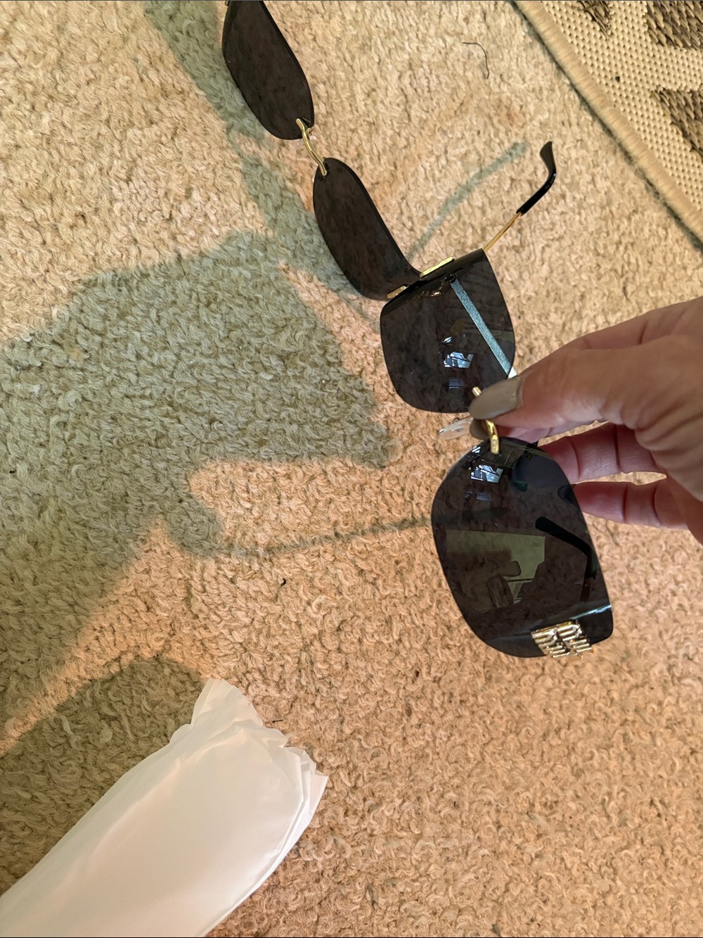 Gold-Accent Black Lens Rimless Sunglasses - Unbranded